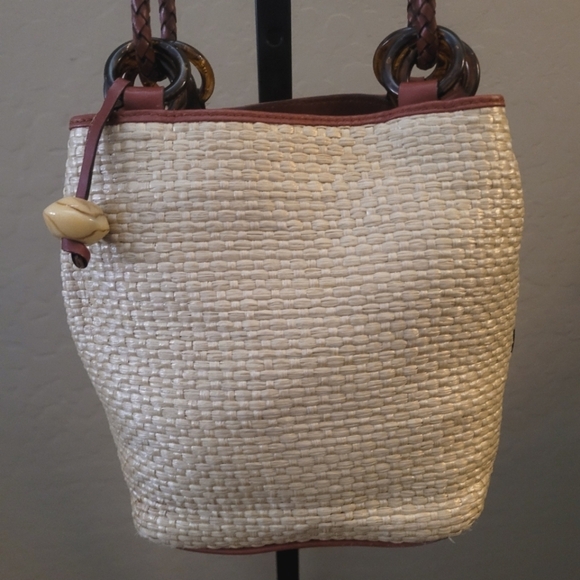 Bechamel 90's Brown Leather Cream Woven Bucket‎ Bag - Picture 2 of 11
